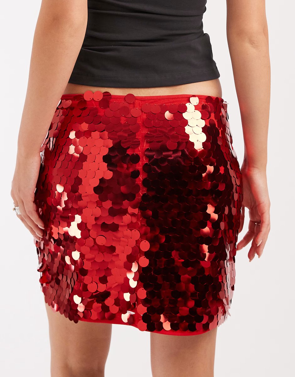 ASOS ASOS DESIGN large  sequin mini skirt in red - 4