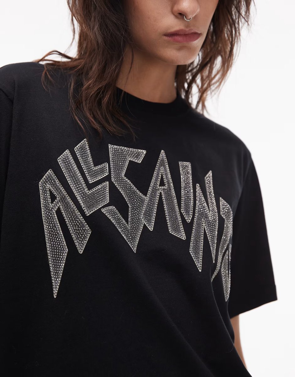 ASOS Allsaints embellished logo over sized t-shirt in black - 2