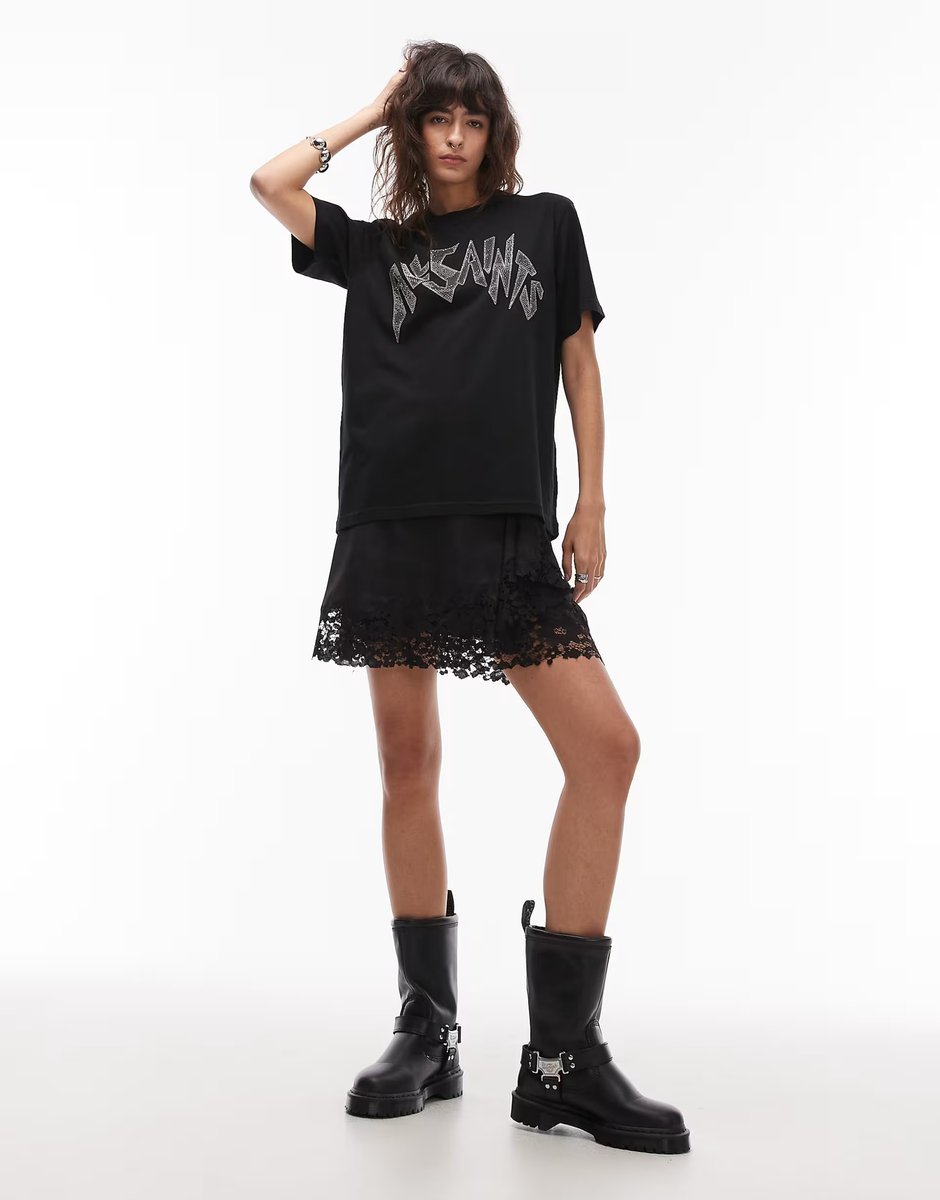 ASOS Allsaints embellished logo over sized t-shirt in black - 3