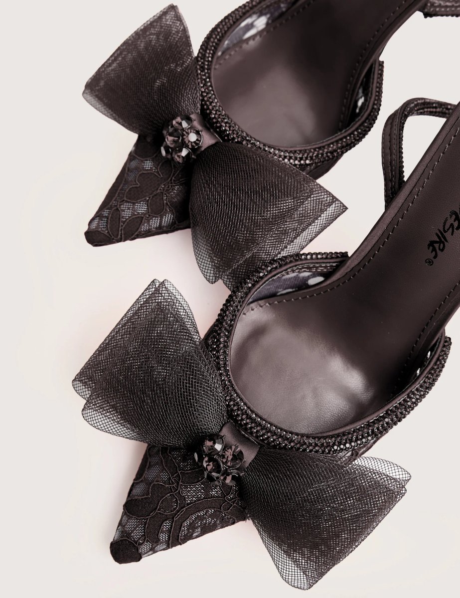 Public Desire Brat Black Diamante Strap Wrap Around Pointed Stiletto Heels - 4