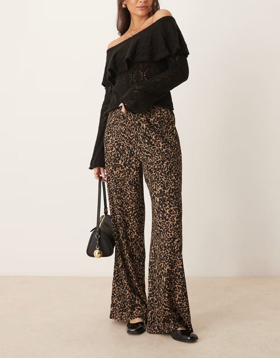 ASOS JDY wide leg textured trousers in leopard print