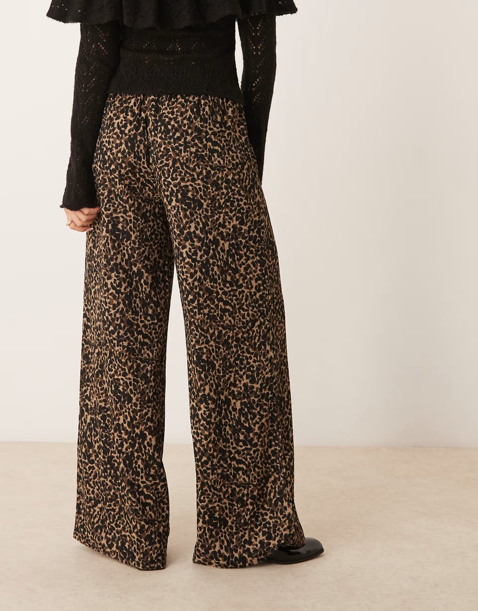 ASOS JDY wide leg textured trousers in leopard print - 4