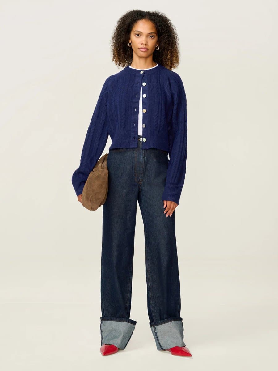 OMNES OMNES August Cable Cardigan in Navy