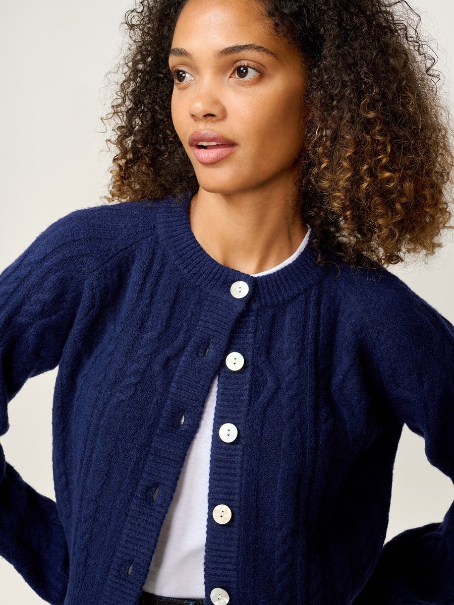 OMNES August Cable Cardigan in Navy - 4