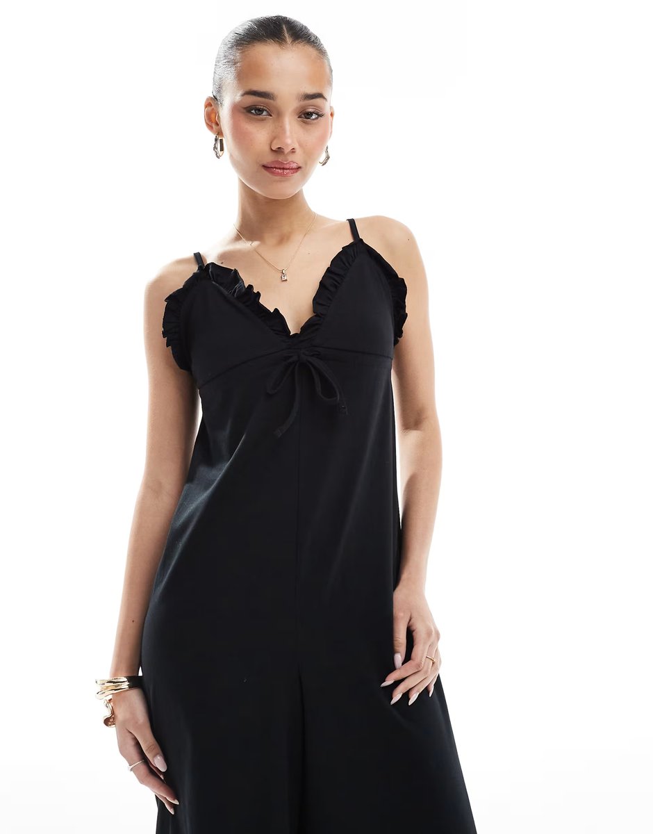 ASOS ASOS DESIGN cami ruffle wide leg jumpsuit in black - 3
