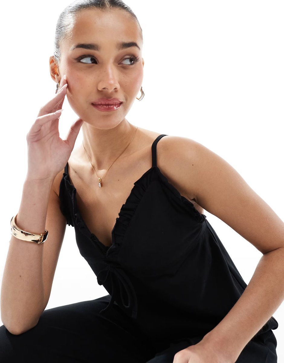 ASOS ASOS DESIGN cami ruffle wide leg jumpsuit in black - 4