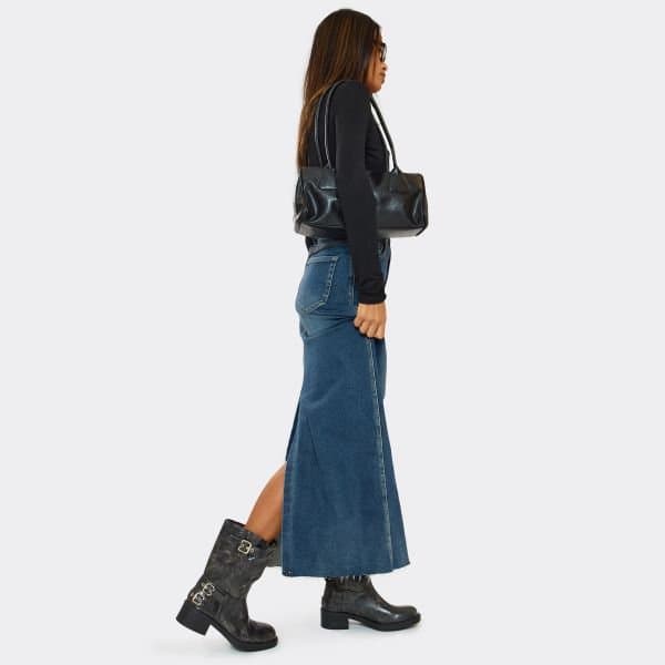 EGO EGO Buckle Distressed Ankle Biker Boot in Black