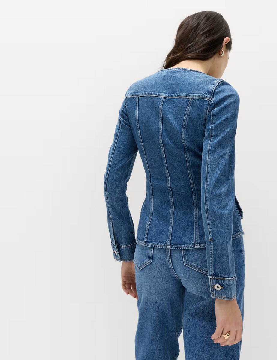 Marks & Spencer M&S Denim Collarless Fitted Utility Jacket Medium Indigo - 2