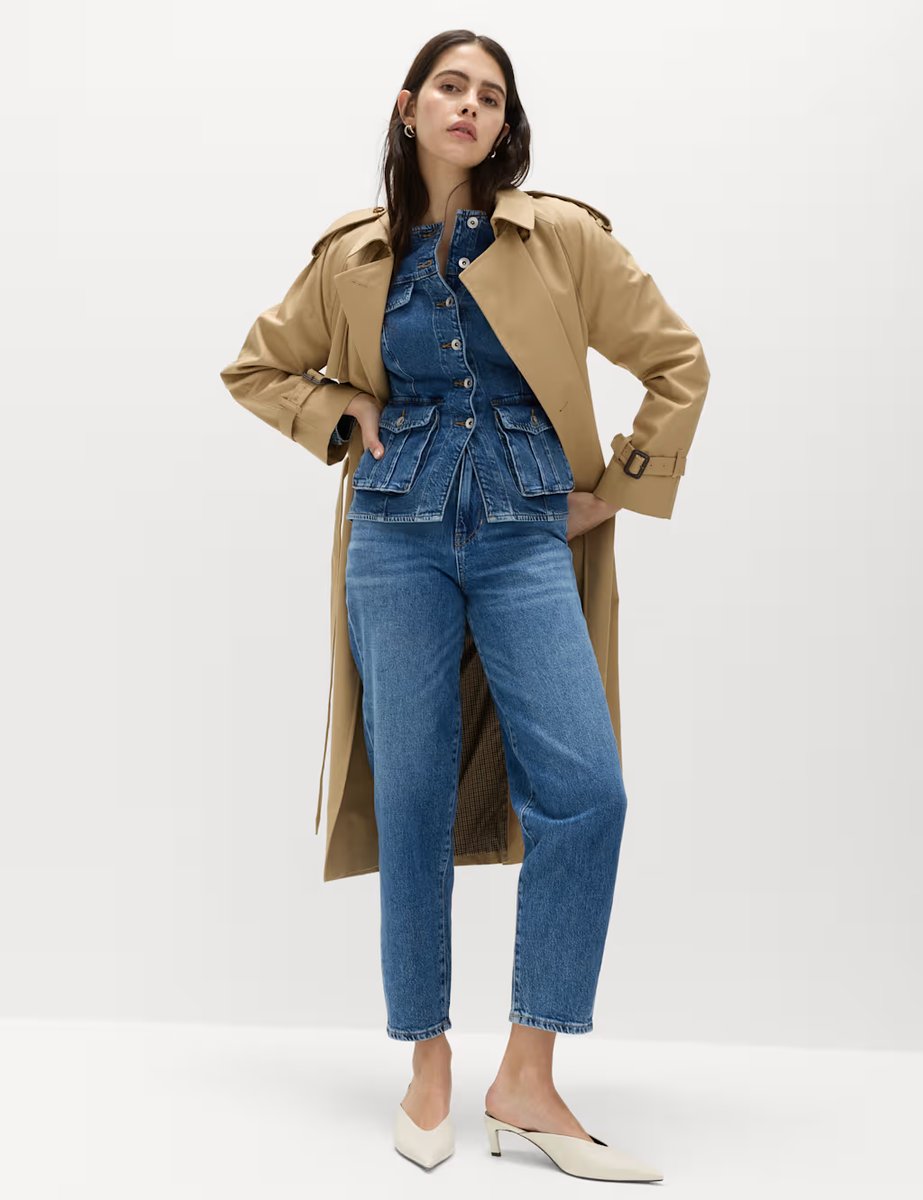 Marks & Spencer M&S Denim Collarless Fitted Utility Jacket Medium Indigo - 3