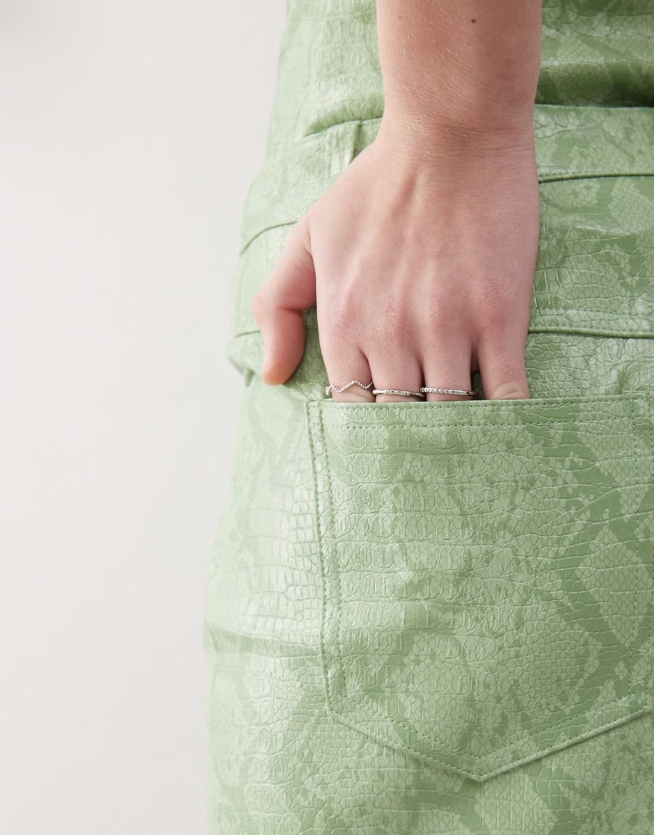 ASOS Amy Lynn Milena faux leather mini skirt co-ord in green snake print - 3