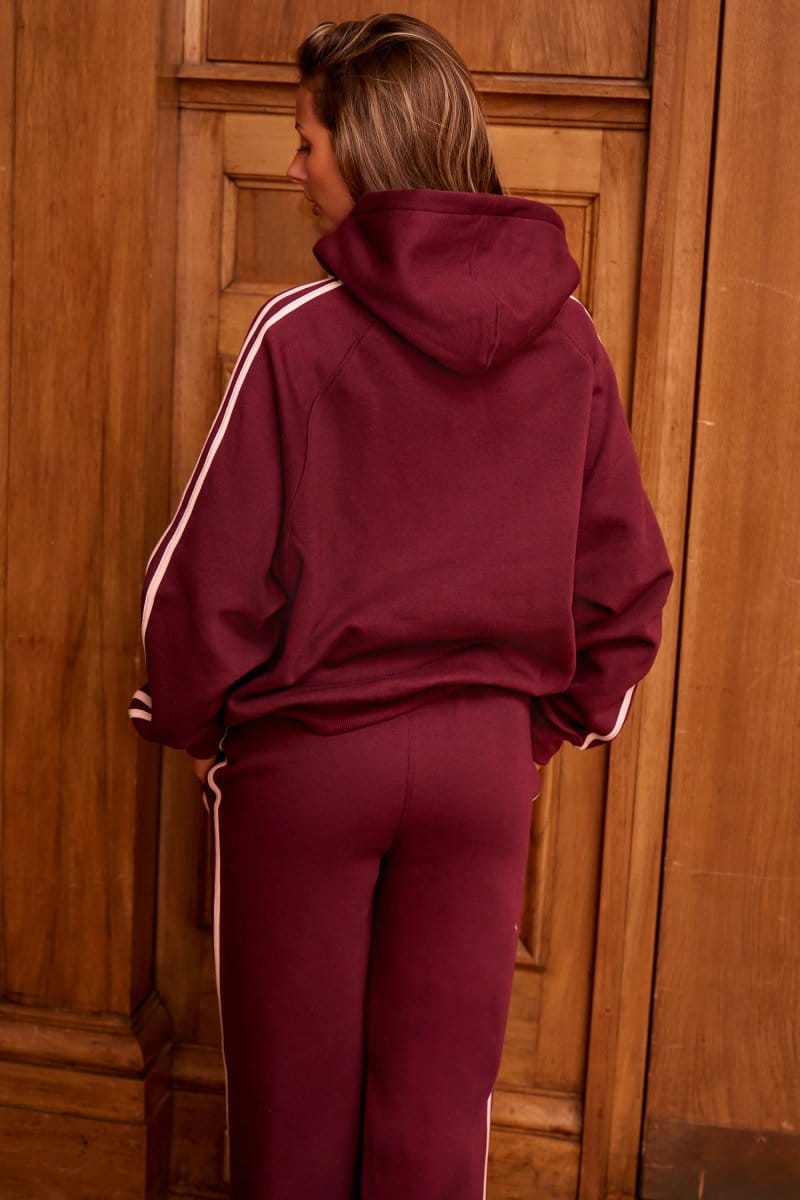 Kaiia Kaiia Sport Side Stripe Oversized Hoodie Dark Cherry & Pink - 4