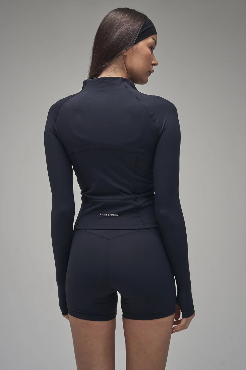 Kaiia Kaiia Sculpt Long Sleeve Zip Through Fitted Jacket Black on Black - 2