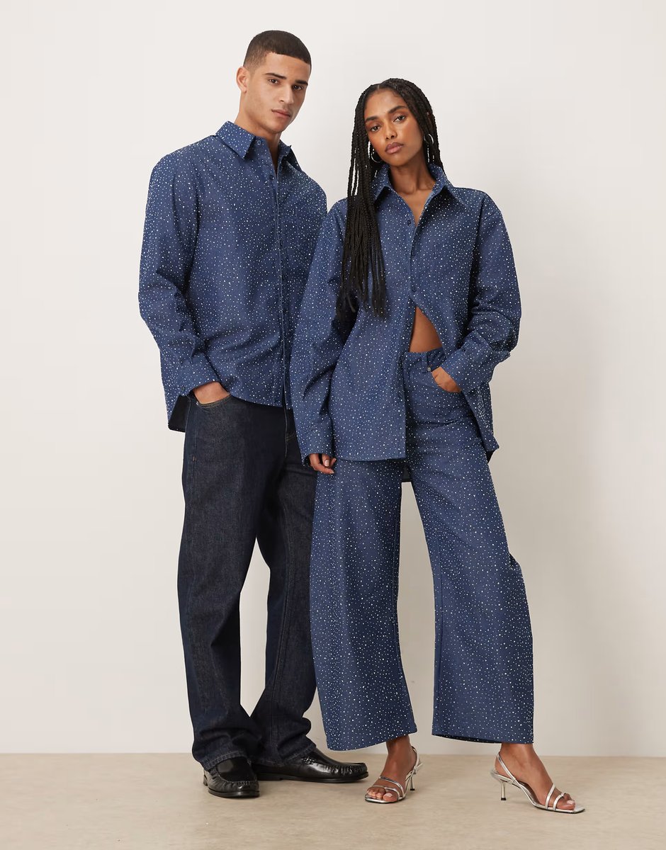 ASOS Sister Jane Unisex Daze embellished denim shirt co-ord in blue  - 2