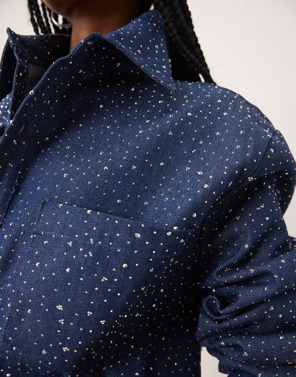 ASOS Sister Jane Unisex Daze embellished denim shirt co-ord in blue  - 3