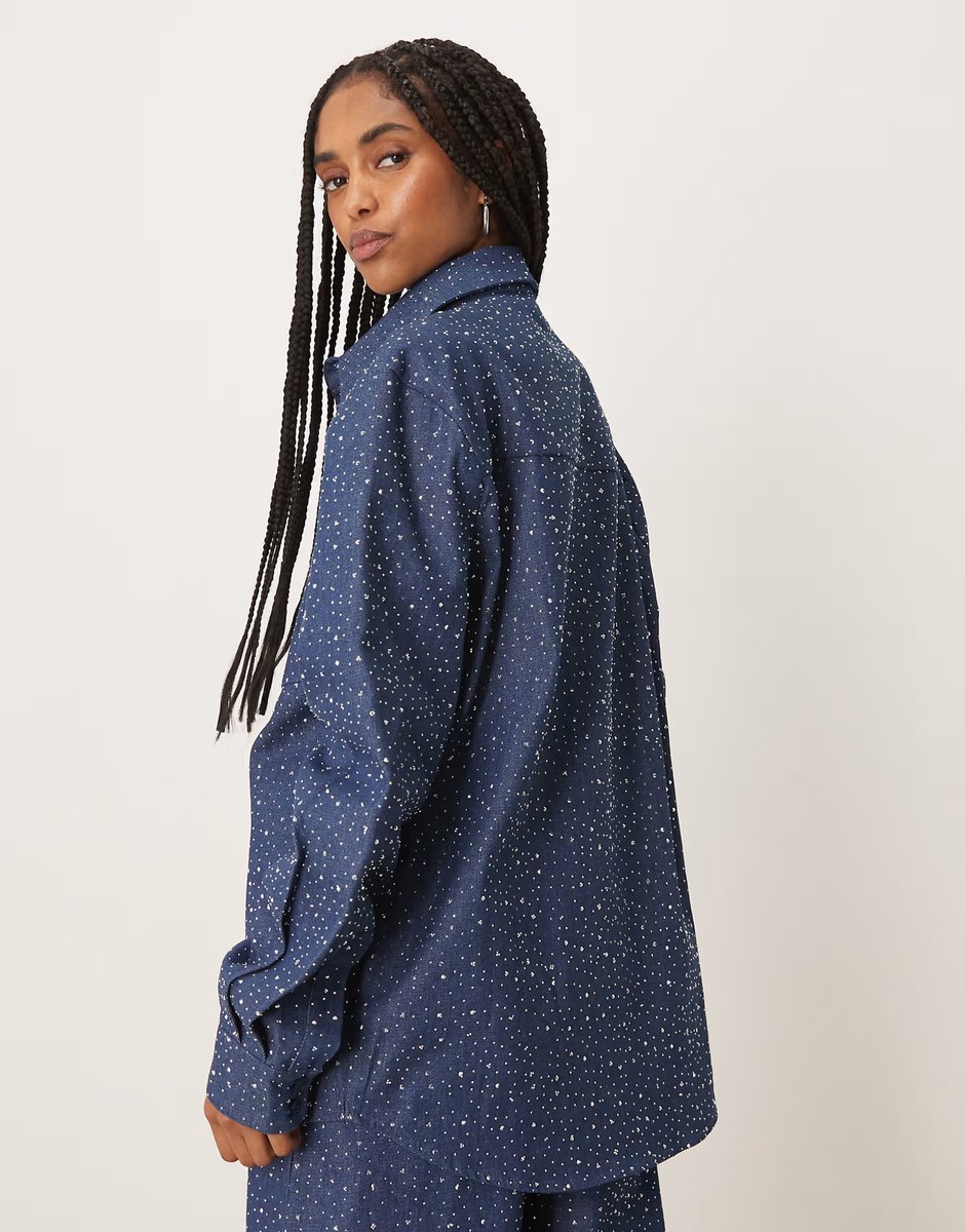 ASOS Sister Jane Unisex Daze embellished denim shirt co-ord in blue  - 4