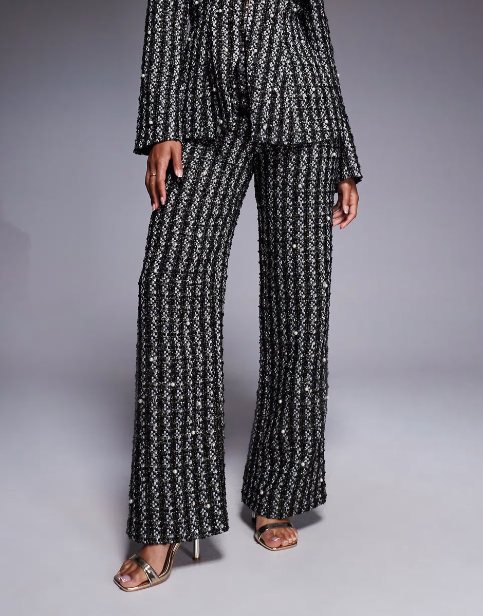 ASOS ASOS LUXE pearl embellished boucle trouser co-ord in black - 3