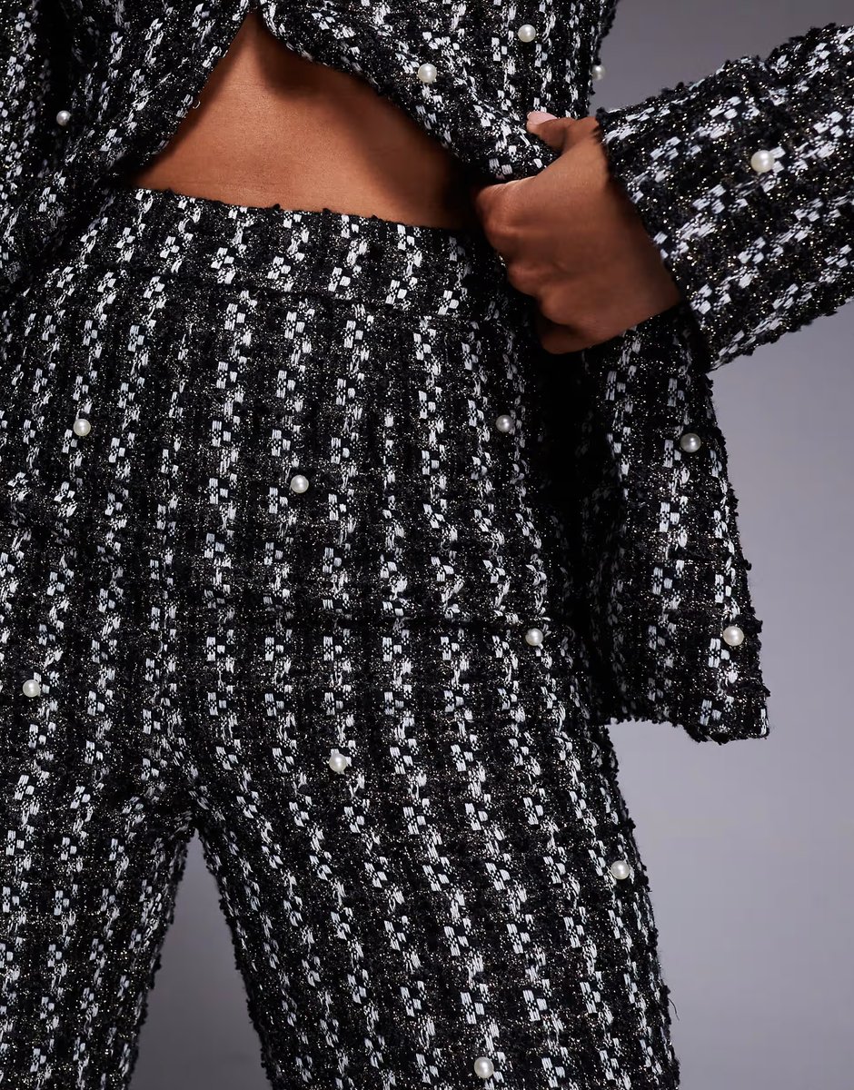 ASOS ASOS LUXE pearl embellished boucle trouser co-ord in black - 4
