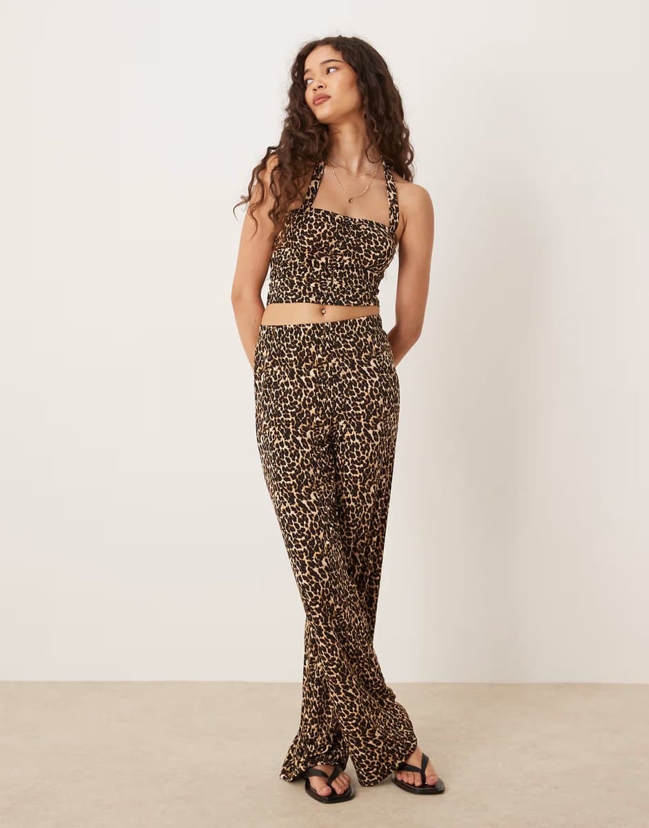 ASOS Vila slinky jersey top and trouser co-ord in leopard print