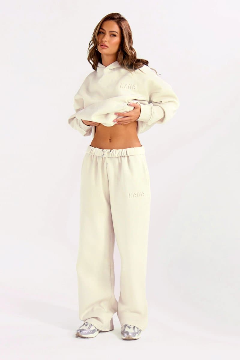 Kaiia Kaiia Embossed Bubble Logo Wide Leg Joggers Almond Milk