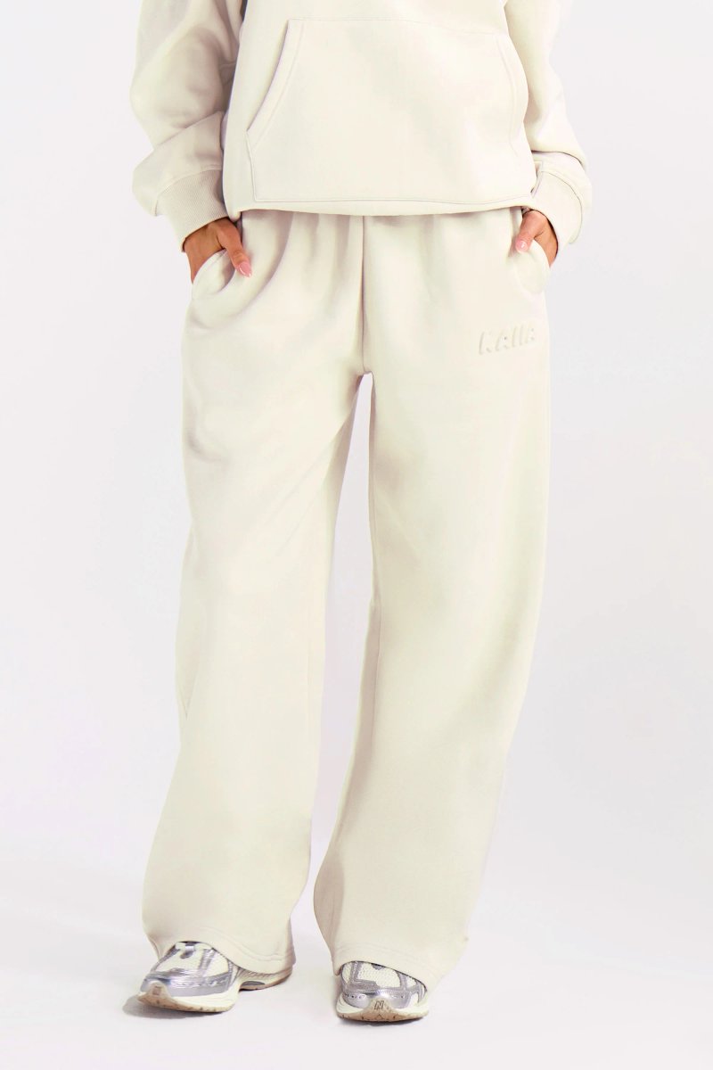 Kaiia Kaiia Embossed Bubble Logo Wide Leg Joggers Almond Milk - 2