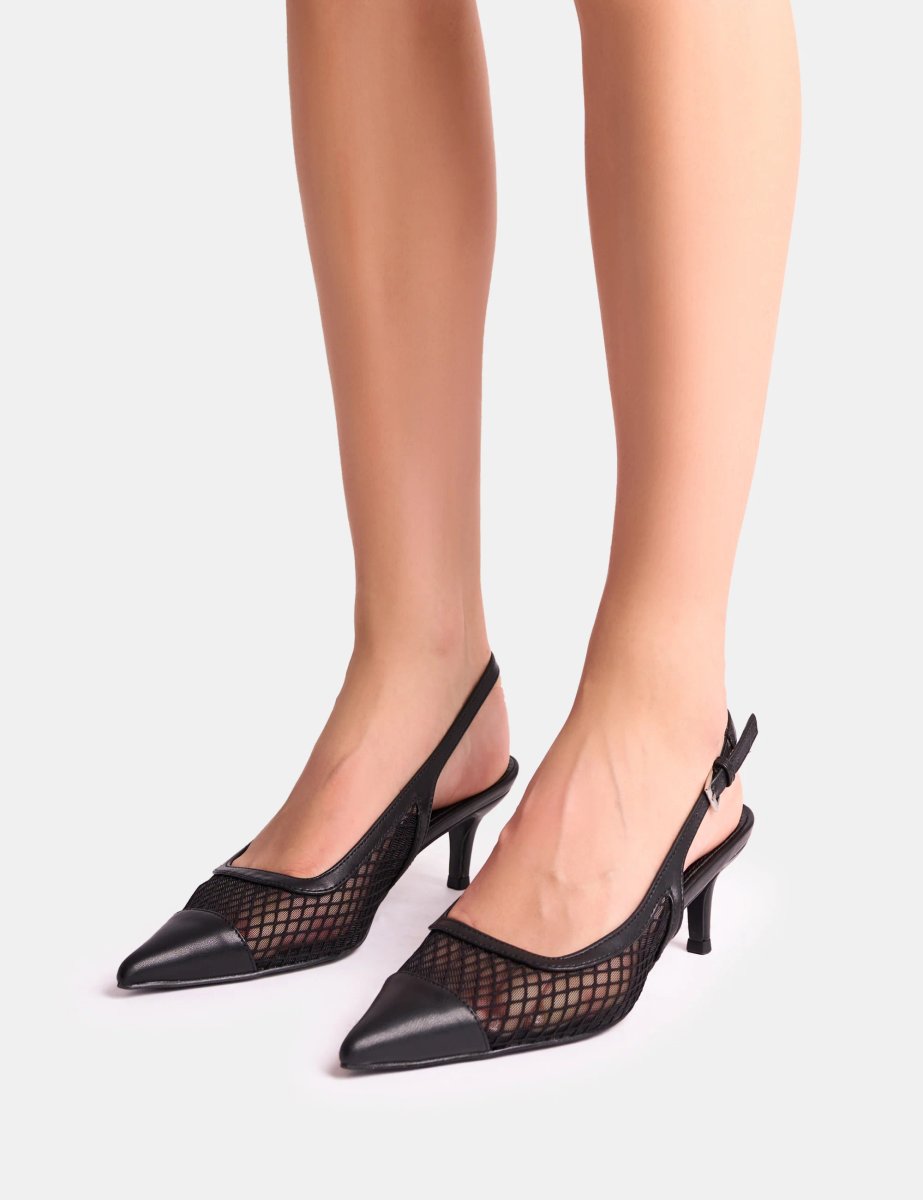 Public Desire Roue Black Mesh Detail Slingback Mid Court Heels - 4