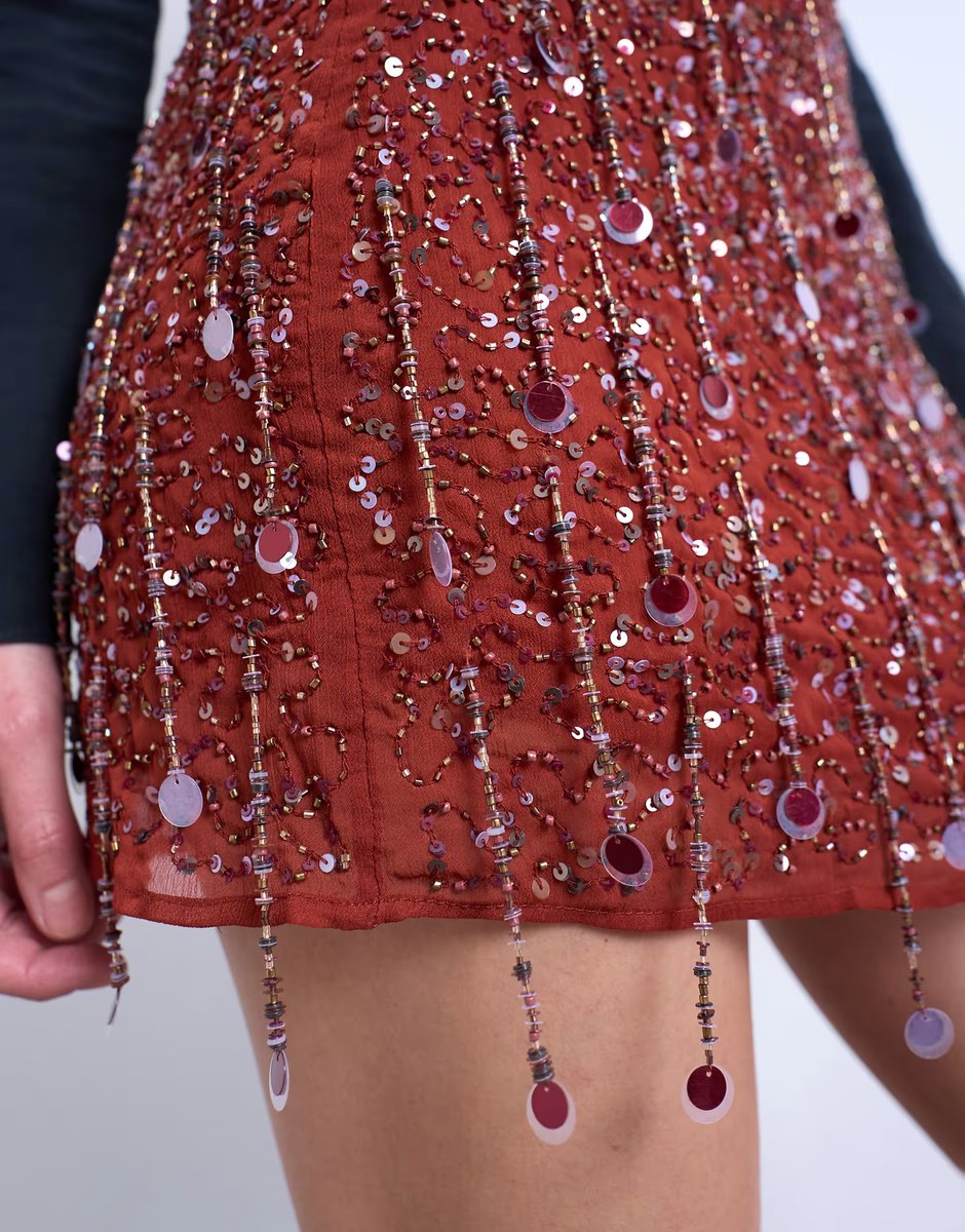 ASOS Topshop sequin mini skirt in burgundy - 2