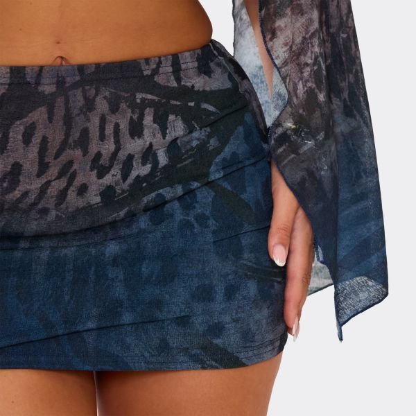 EGO Low Rise Mini Skirt In Black Multi Animal Print, Women's Size UK 6 - 2