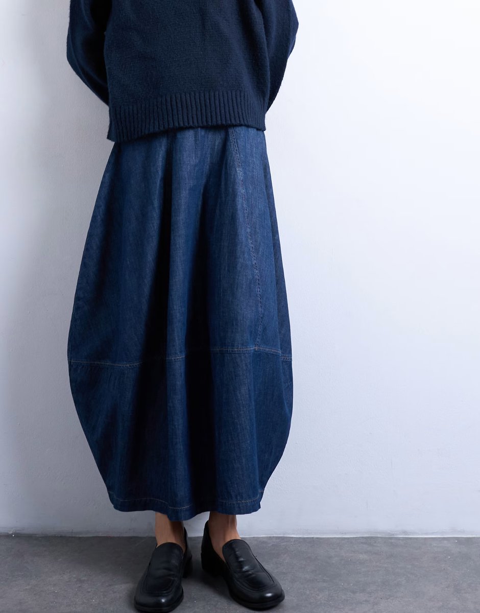 ASOS Topshop denim seamed barrel maxi skirt in rich blue - 2