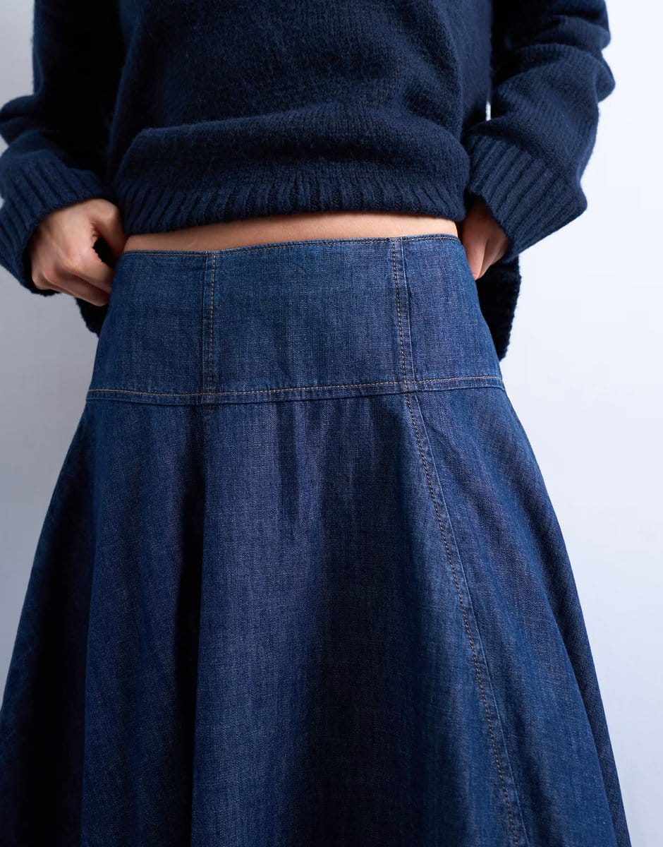 ASOS Topshop denim seamed barrel maxi skirt in rich blue - 4
