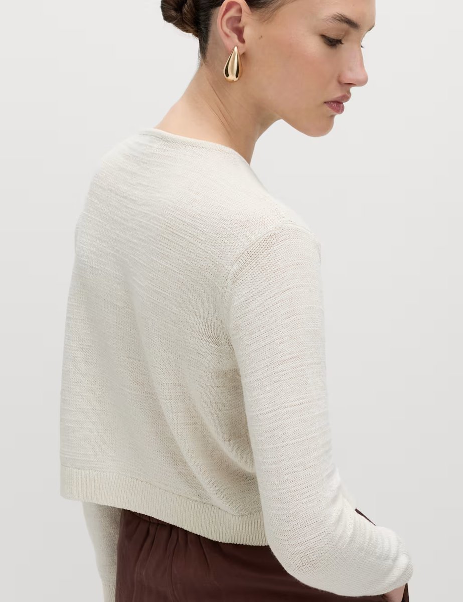 Marks & Spencer M&S Cotton Rich Button Through Cropped Cardigan Light Natural - 4