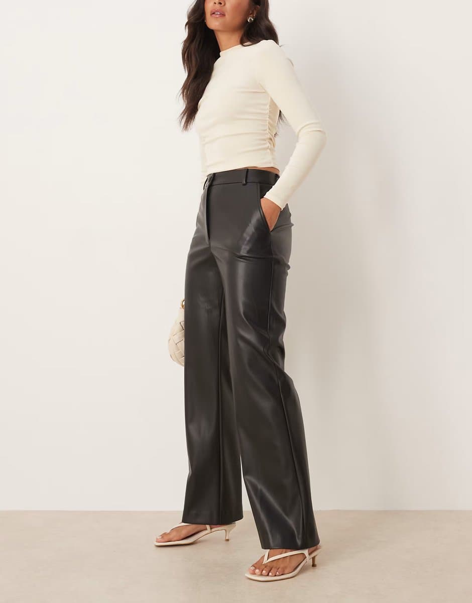 ASOS ASOS DESIGN faux leather straight leg trousers in black