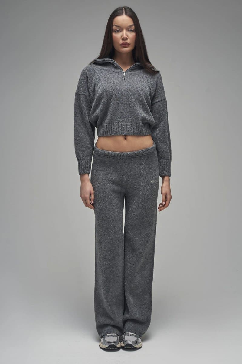 Kaiia Kaiia Charcoal Knit Wide Leg Trousers