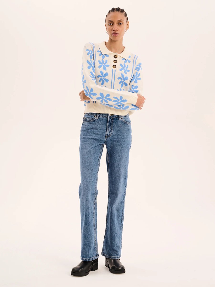 OMNES Loren Jumper in Blue and Cream - 2