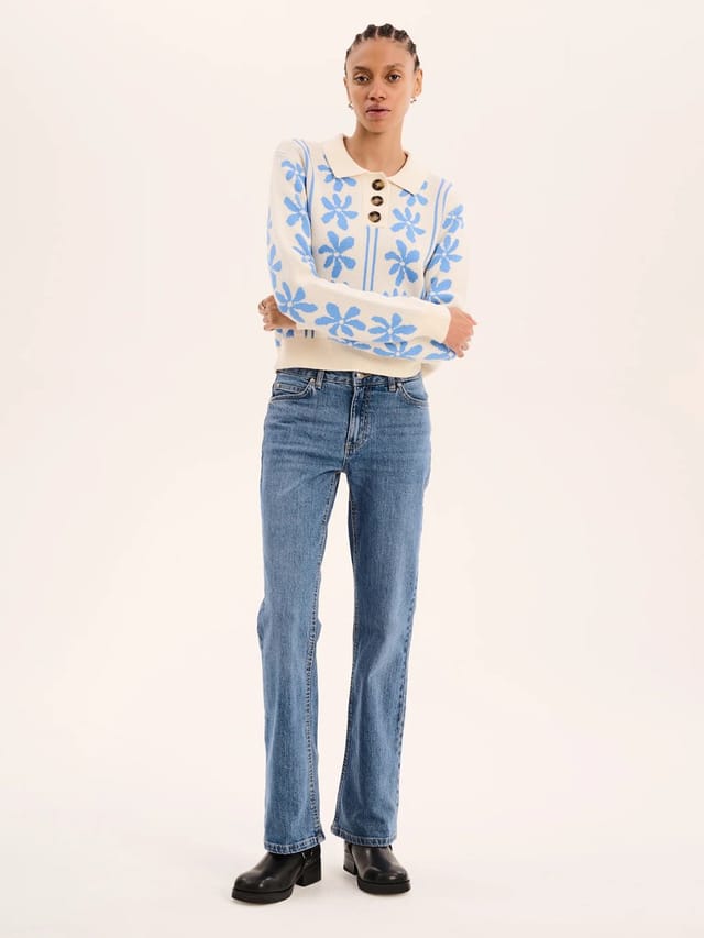 OMNES Loren Jumper in Blue and Cream - 2