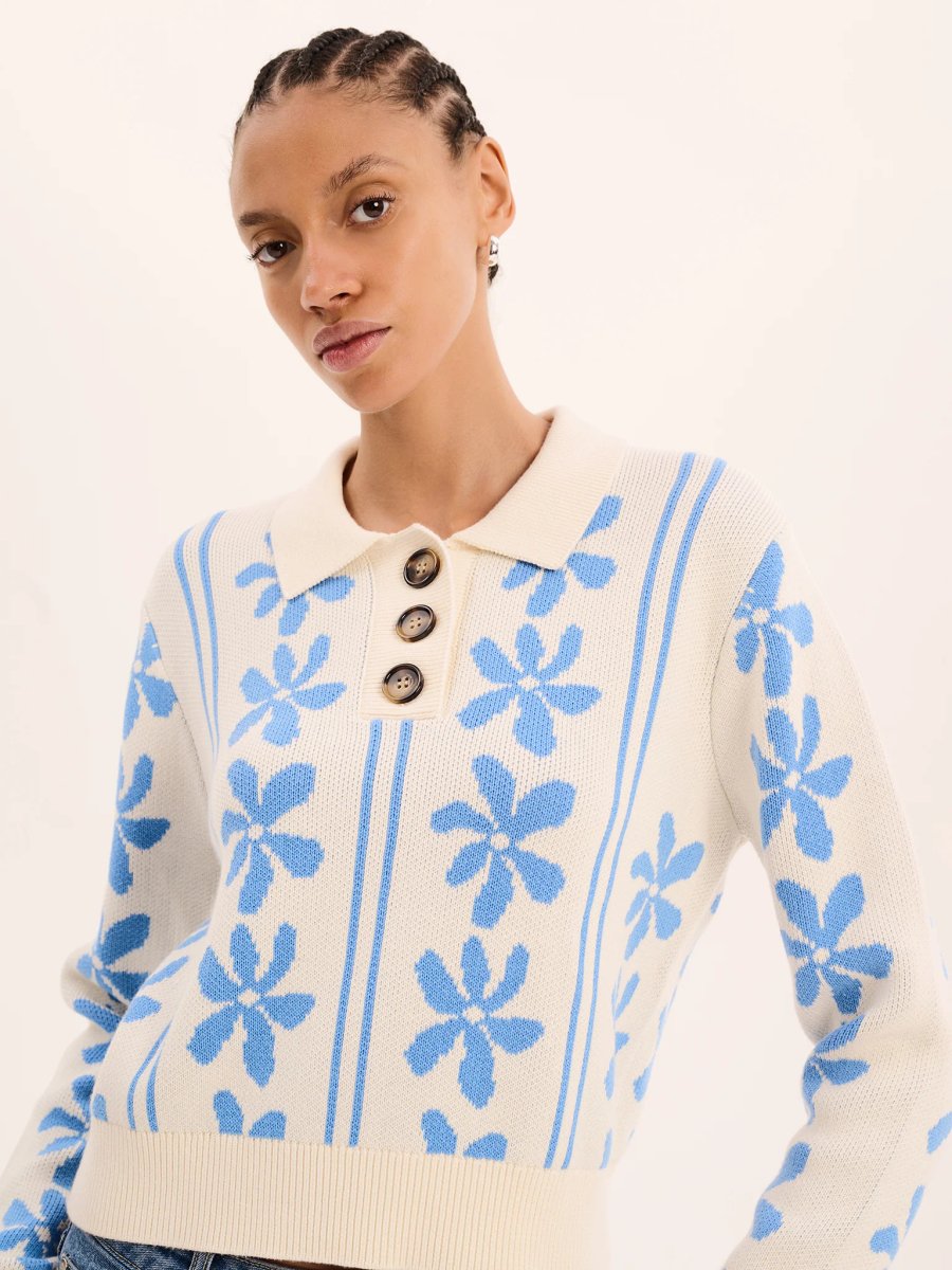 OMNES Loren Jumper in Blue and Cream - 4