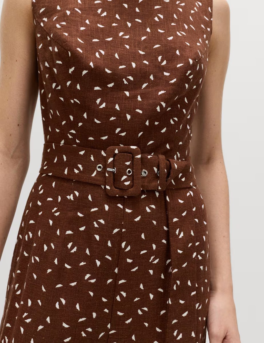 Marks & Spencer M&S Linen Blend Printed Belted Jumpsuit Brown Mix - 2