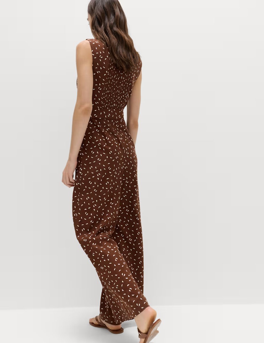 Marks & Spencer M&S Linen Blend Printed Belted Jumpsuit Brown Mix - 3