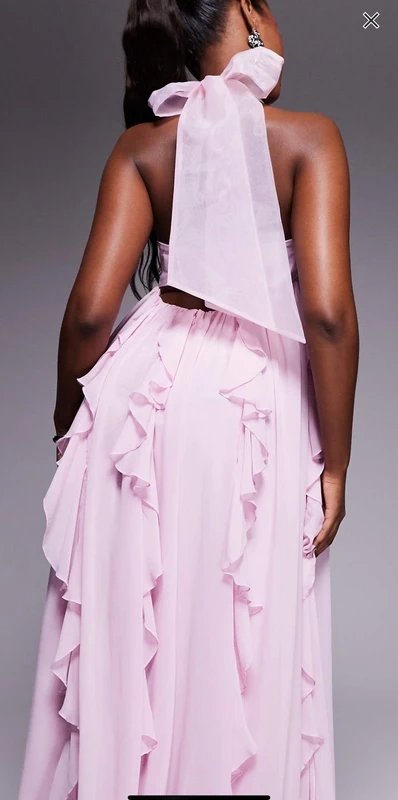 ASOS Asos LUXE halter maxi dress with waterfall ruffles in lilac - 2