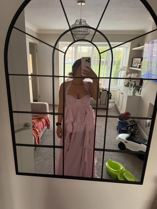 ASOS Asos LUXE halter maxi dress with waterfall ruffles in lilac - 3