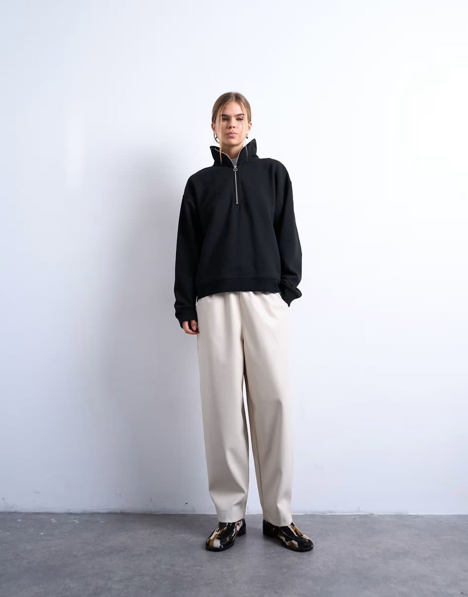 ASOS ASOS Faux Leather Awkward Length Pull-On Trousers in Ecru