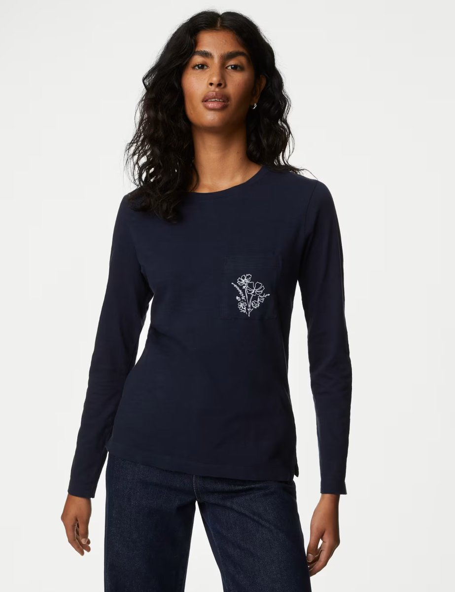 Marks & Spencer M&S Pure Cotton Printed Crew Neck T-Shirt Navy Mix - 3