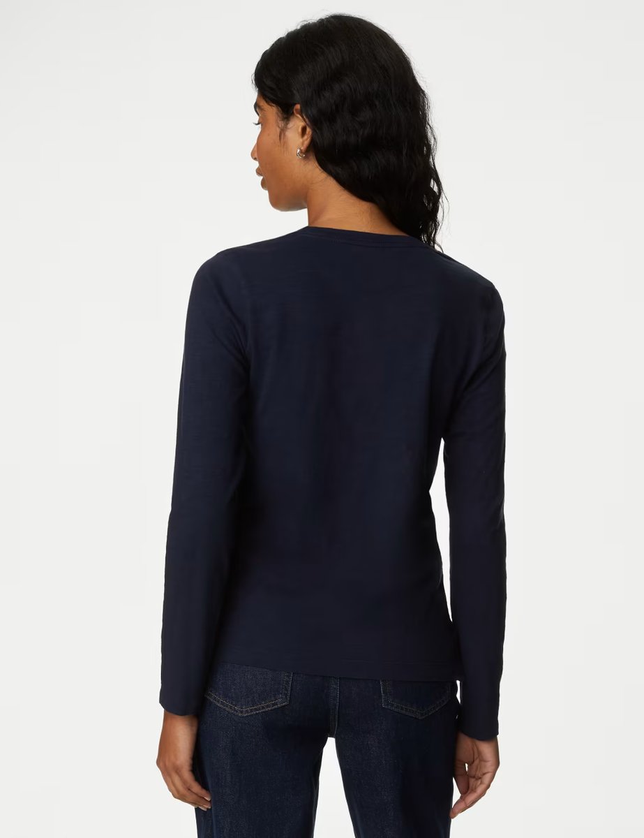 Marks & Spencer M&S Pure Cotton Printed Crew Neck T-Shirt Navy Mix - 4