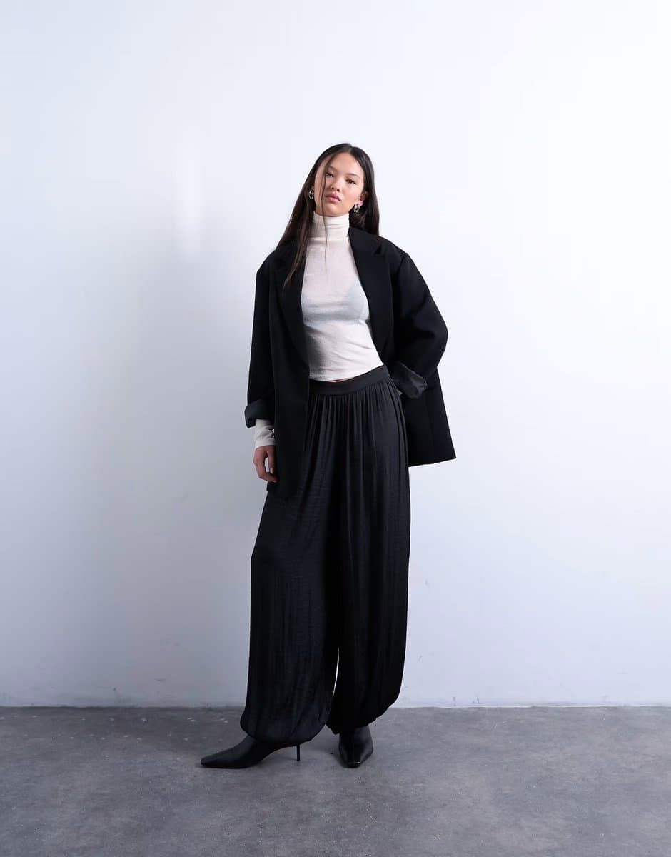 ASOS ASOS Satin Deep Waistband Balloon Trousers in Black