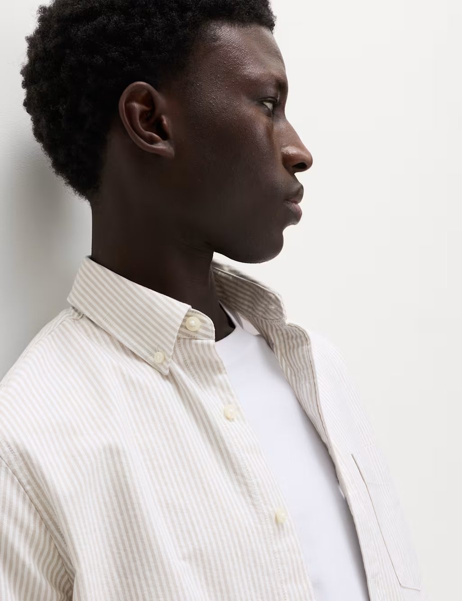 Marks & Spencer M&S Ultimate Pure Cotton Striped Oxford Shirt Ecru Mix - 2