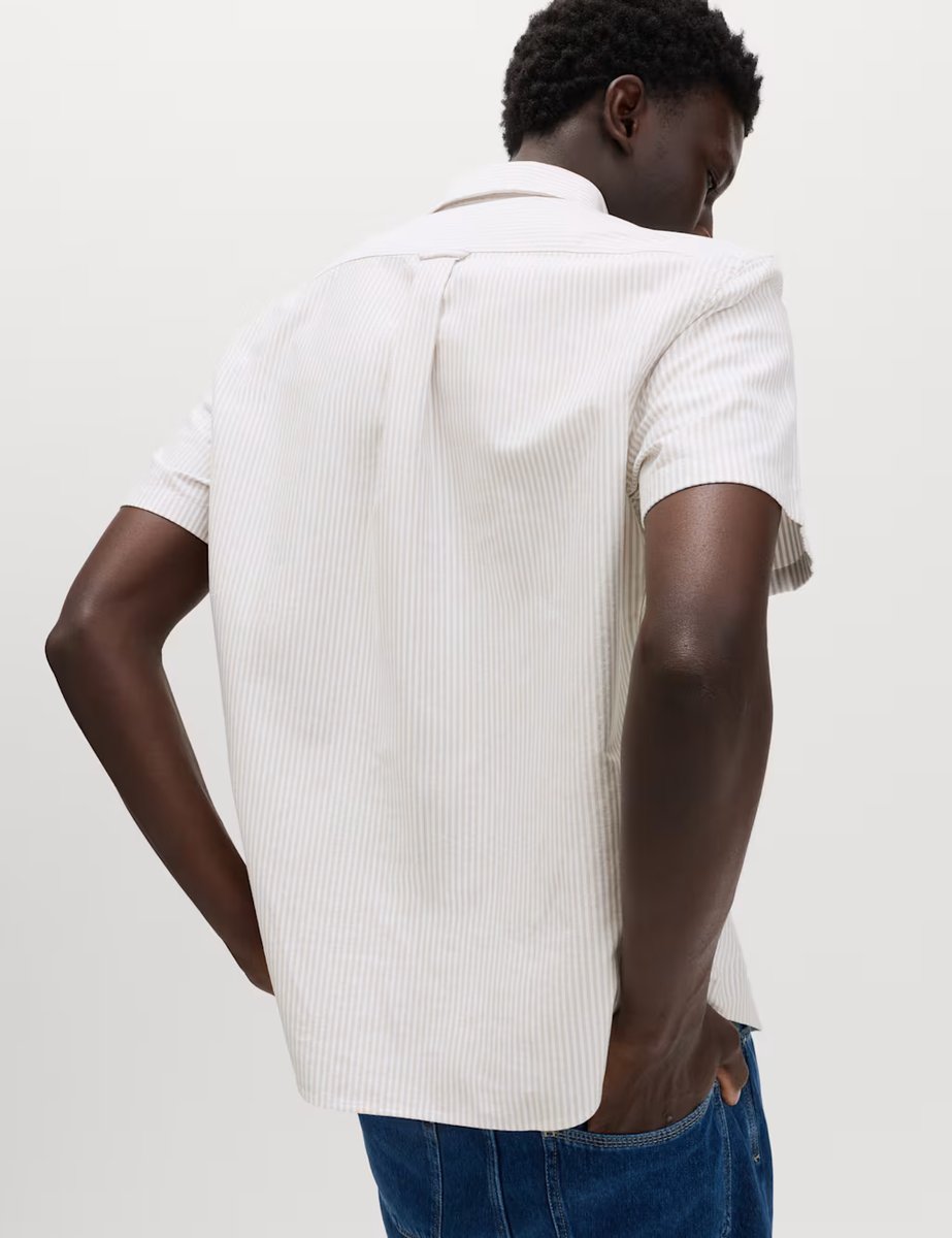 Marks & Spencer M&S Ultimate Pure Cotton Striped Oxford Shirt Ecru Mix - 3