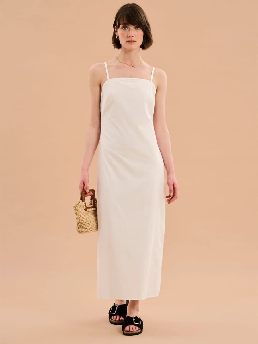 OMNES OMNES Simple Spaghetti Strap Midi Dress in White