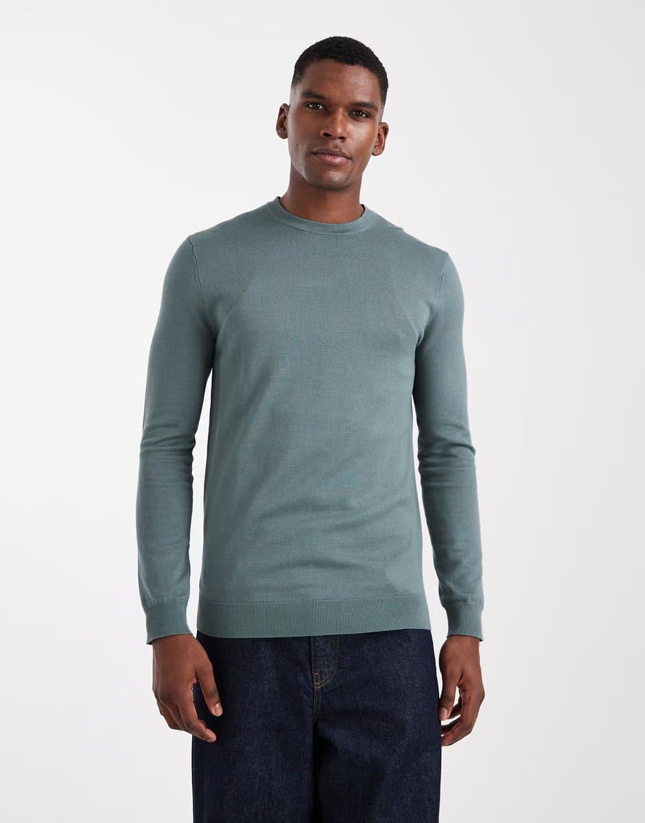 ASOS ASOS ONLY & SONS Regular Fit Crew Neck Knitted Jumper in Teal