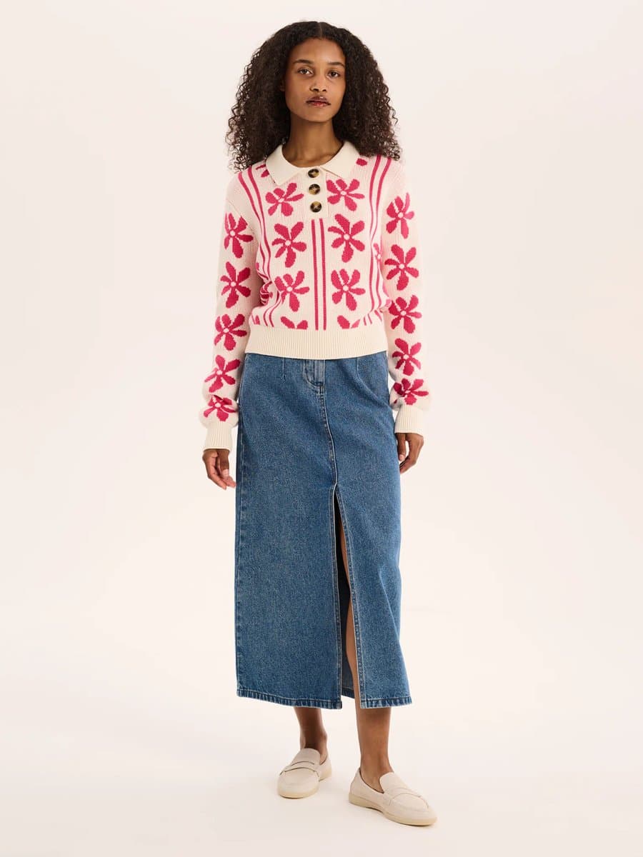 OMNES Loren Floral Cotton Jumper in Cream