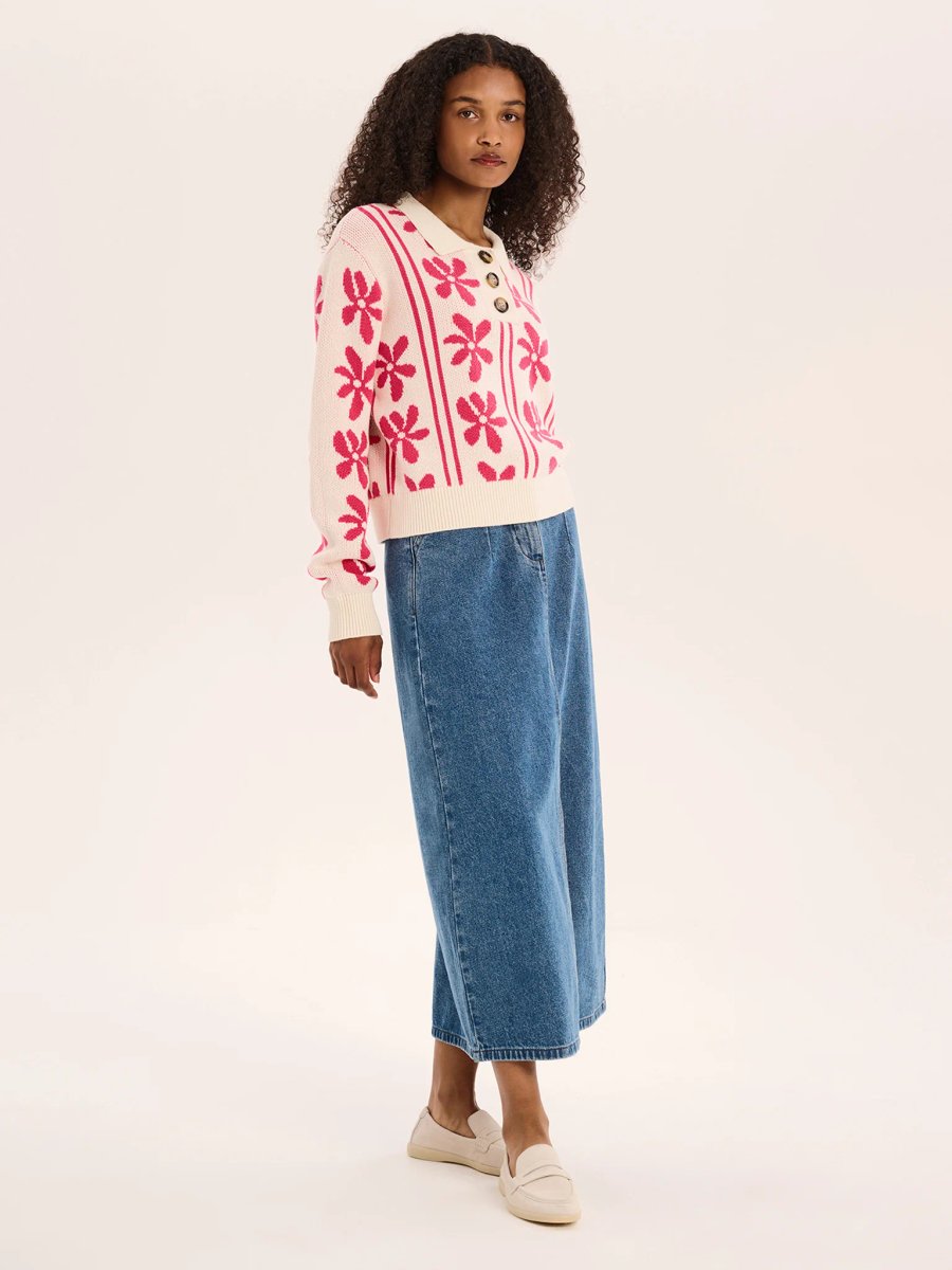 OMNES Loren Floral Cotton Jumper in Cream - 2