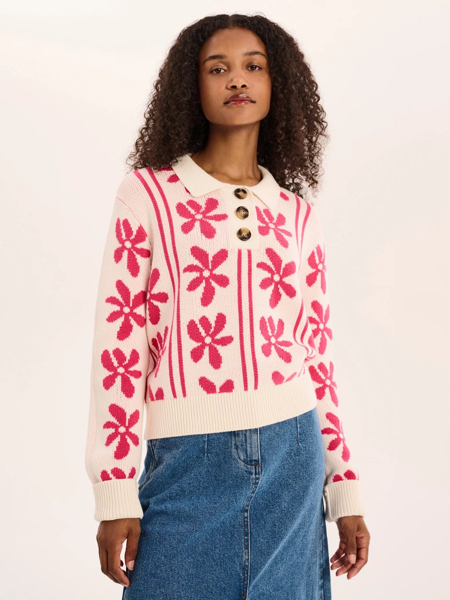 OMNES Loren Floral Cotton Jumper in Cream - 4